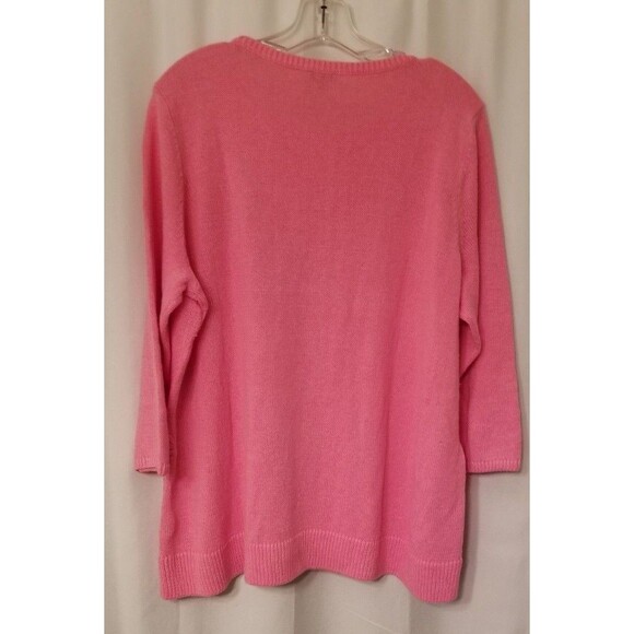 Talbots Pink Knit Sweater Embroidered Bead Pineapple Knit Linen Blend Size 2X - Picture 6 of 7